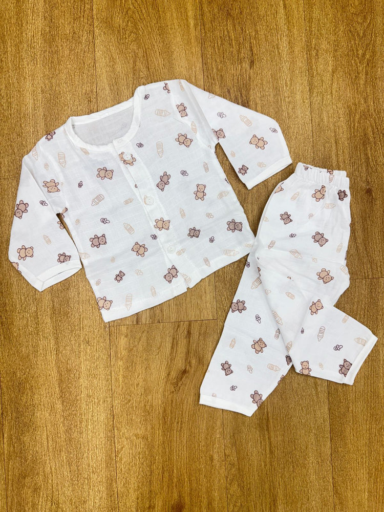 The image displays a baby night suit set, which is typically a full-sleeves shirt and pajama combination.