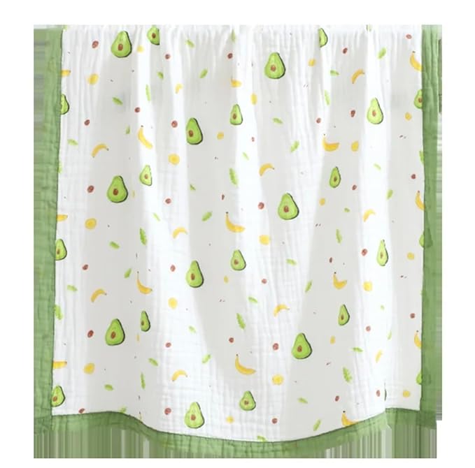 Muslin Baby Blanket with Avacado Banana Print - Super Soft, Breathable & All Seasons Multipurpose Blanket for Newborn.