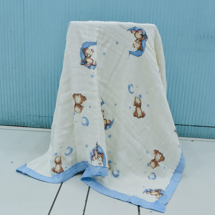 Muslin Baby Blanket – Blue Moon Print with 6 Layers - Super Soft, Breathable & All Seasons Multipurpose Blanket for Newborn.