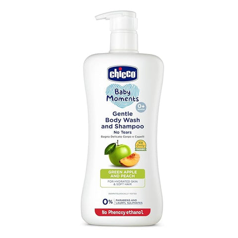 Chicco Baby Moments Gentle Bodywash & Shampoo with Green Apple & Peach, 500ml - Head-to-Toe