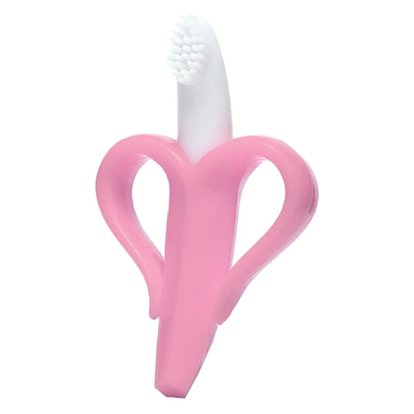 Hopop Banana Shaped Silicone Teether - Banana Teether with Soft Bristles - Easy to Hold and Chew