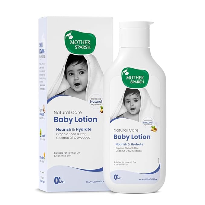 Mother Sparsh Natural Care Baby Body Lotion-200ml - With Organic Shea Butter, Coconut Oil & Avocado - For All Skin Types