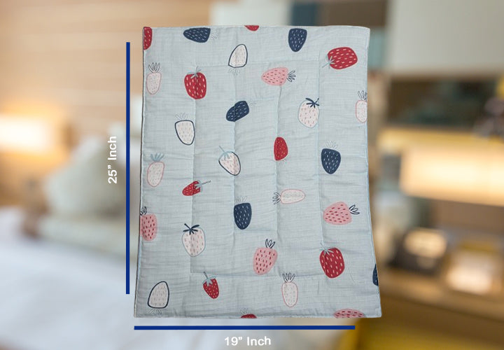 Baby Cotton Crush Muslin Godadi with Strawberry Print Design in Blue ,White & Red Color.
