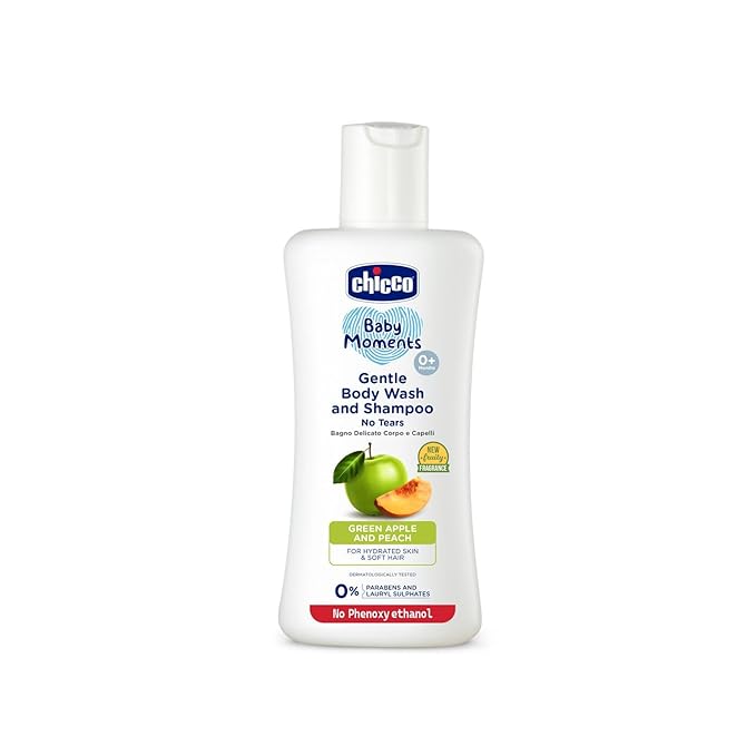 Chicco Baby Moments Gentle Bodywash & Shampoo with Green Apple & Peach, 500ml - Head-to-Toe