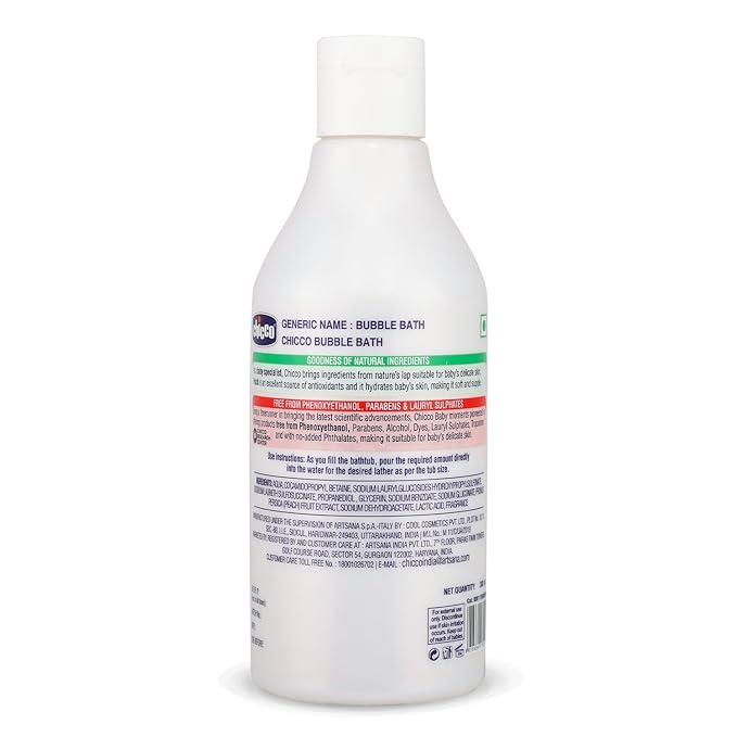 Chicco Baby Moments Bubble Bath, 300ml with Peach extracts | No Tears Formula - Hydrated Skin - Dermatologically Tested - Parabens & Phenoxyethanol Free