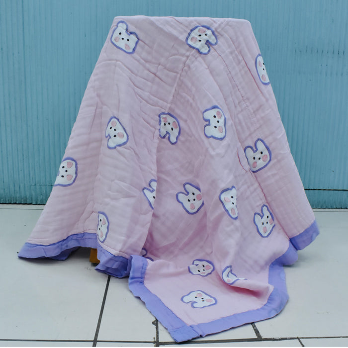 Muslin Baby Blanket – Bunny Purple Print with 6 Layers - Super Soft, Breathable & All Seasons Multipurpose Blanket for Newborn.