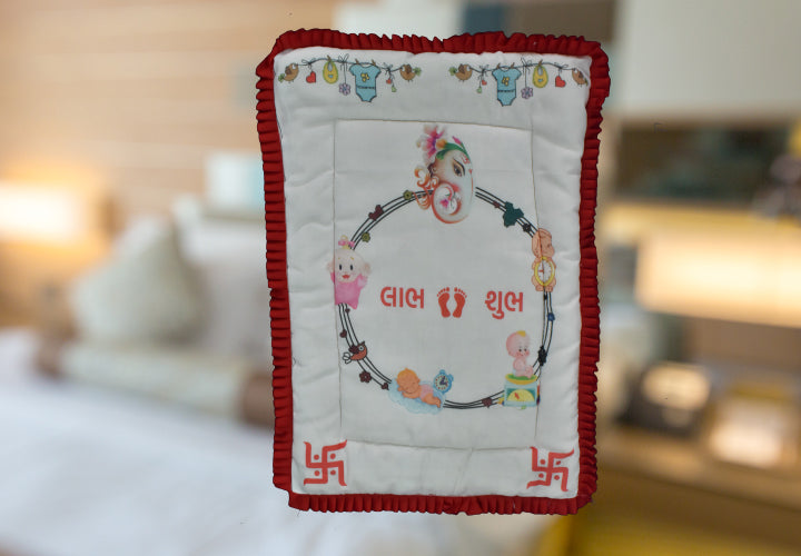 Lord Ganesha with Swastik Digital Print Pattern Godadi for Chhathi Pujan with Shubh - Labh Text