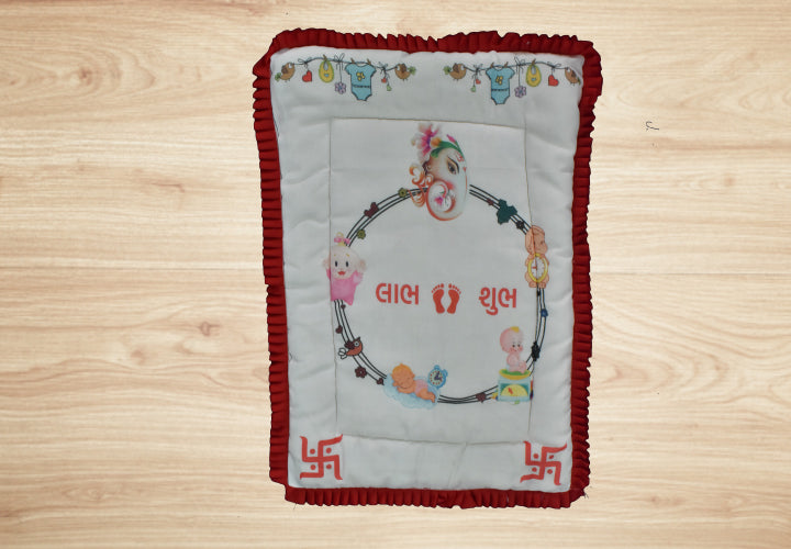 Lord Ganesha with Swastik Digital Print Pattern Godadi for Chhathi Pujan with Shubh - Labh Text