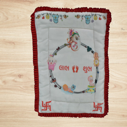 Lord Ganesha with Swastik Digital Print Pattern Godadi for Chhathi Pujan with Shubh - Labh Text