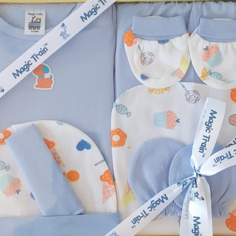 Magic Train New Born Baby Gift Set ( 7 Pcs ) - Blue & White