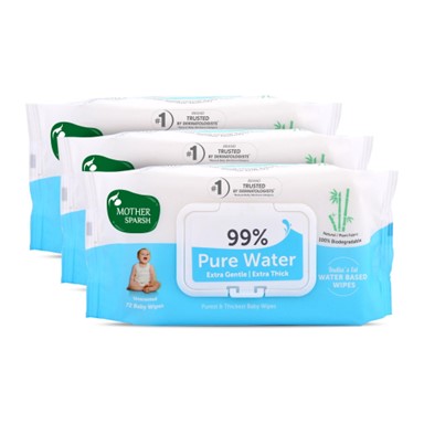 Mother Sparsh 99% Pure Water (Unscented) Baby Wipes I Natural Plant Made Cloth - Super Thick I 72pcs/Pack - BUY 2 GET 1 FREE