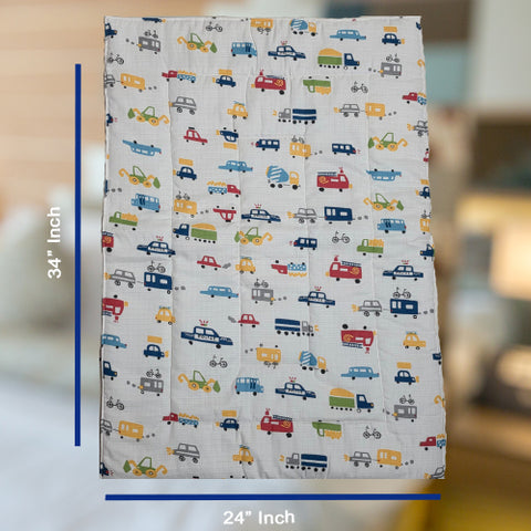 Baby Cotton Crush Muslin Godadi with Vehicle Print Design in Multicolor