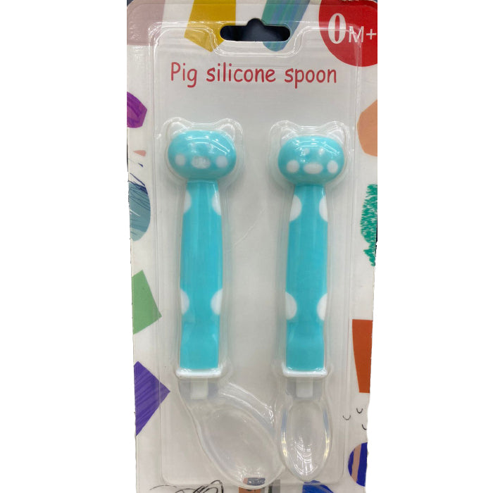 Baby Silicon Self Feeding Spoon Set, Soft Silicone Tip, BPA Free, 2 Pcs