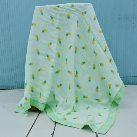 Muslin Baby Blanket - Pineapple Print with 6 Layers - Super Soft, Breathable & All Seasons Multipurpose Blanket for Newborn.
