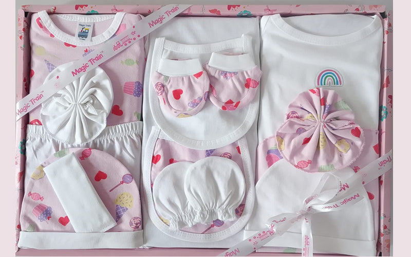 Magic Train New Born Baby Gift Set ( 14 Pcs ) - Pink & White