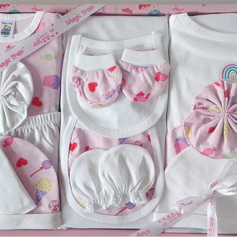 Magic Train New Born Baby Gift Set ( 14 Pcs ) - Pink & White