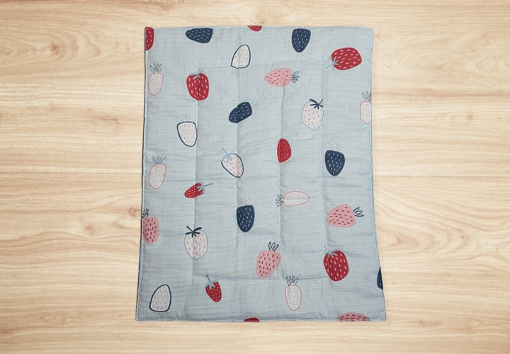 Baby Cotton Crush Muslin Godadi with Strawberry Print Design in Blue ,White & Red Color.