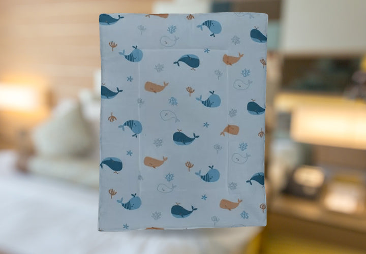 Baby Cotton Crush Muslin Godadi with Whale Print Design in Blue & Orange Color